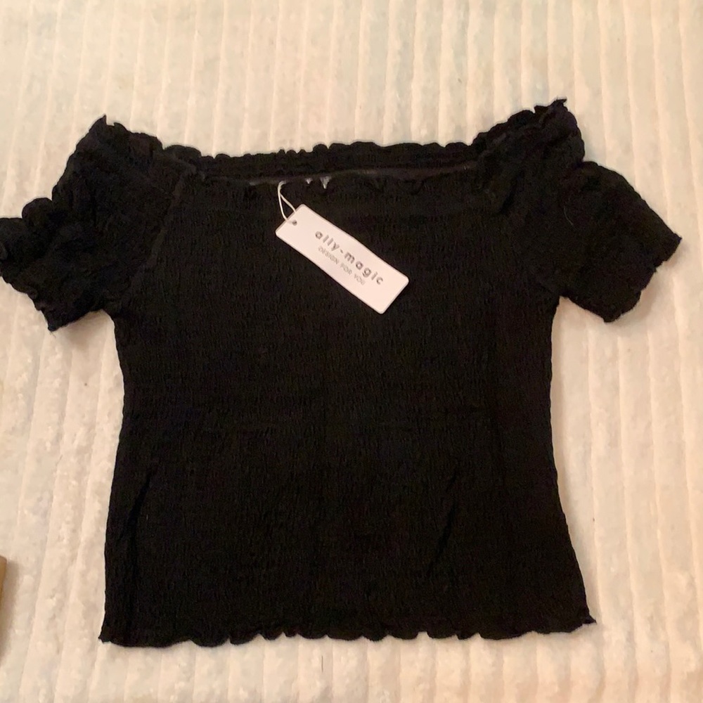 NWT Ally-Magic off the shoulder crop smocked top